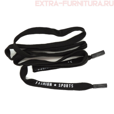 Шнурки плоские 130см, шир.12мм, FASHION SPORTS, декор.наконечник, цв.черный