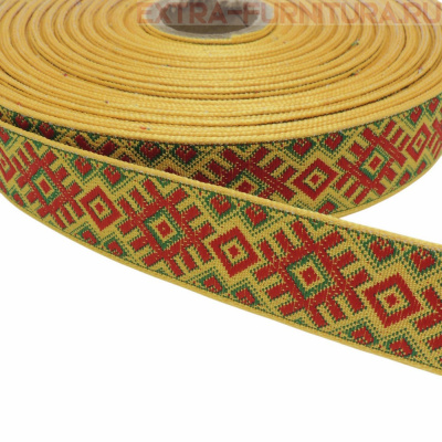 Лента жаккардовая отделочная шир. 24 мм арт. 9474 цв. желтый/красный (рул.25м)